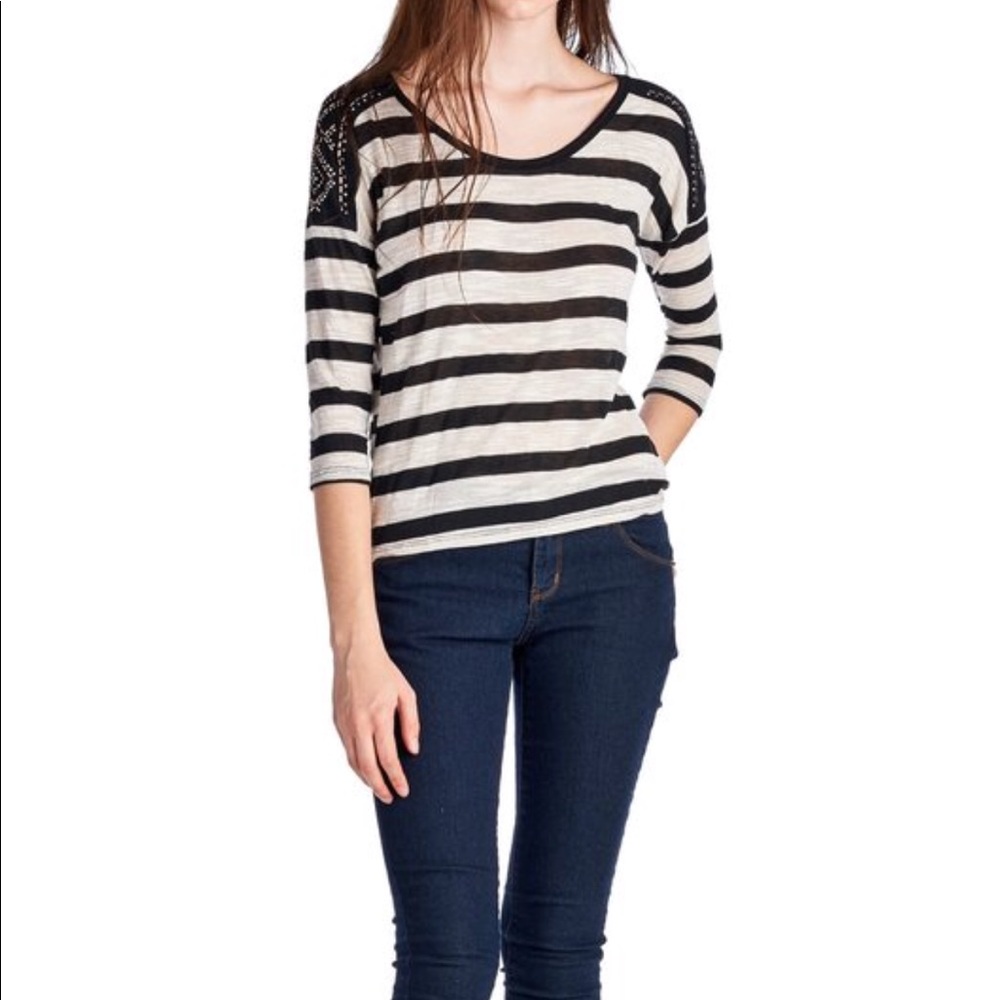 Striped blouse with should trim.